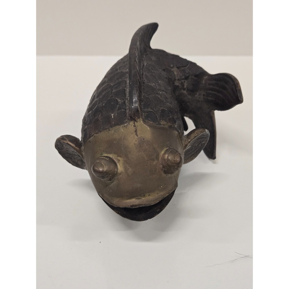 Vtg Bronze Koi Fish Sculpture Vase - Picture 8 of 12